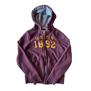 Abercrombie & Fitch Maroon Yellow Embroider Logo M Heavy Full Zip Hoodie Jacket